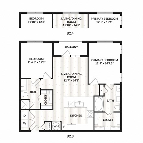 Floor plan for 2 beds, 2 baths, 1066 sqft